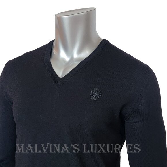 GUCCI MENS SWEATER BLACK WOOL V-NECK w HYSTERIA LOGO CREST sz M MEDIUM - Picture 3 of 10